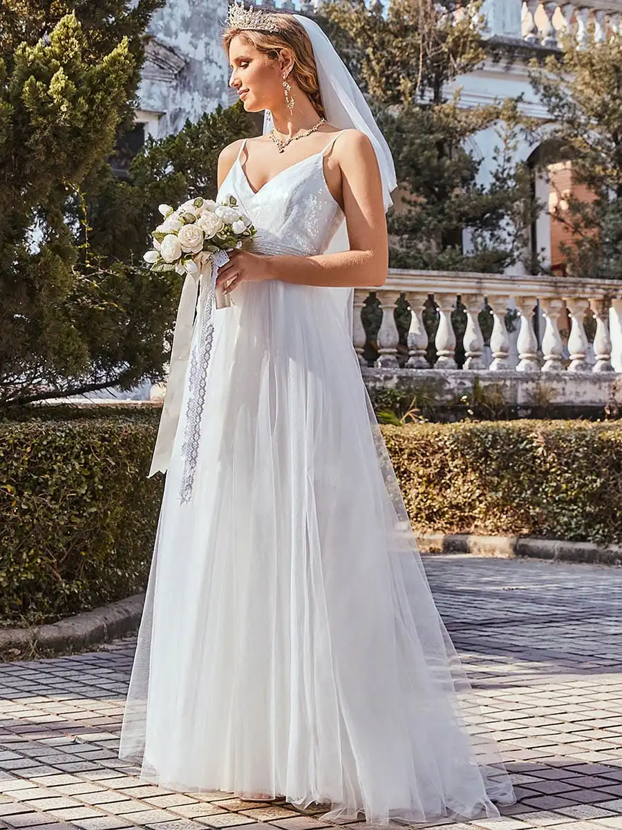 Fashionable High Waist Wholesale Wedding Dress with Spaghetti Straps