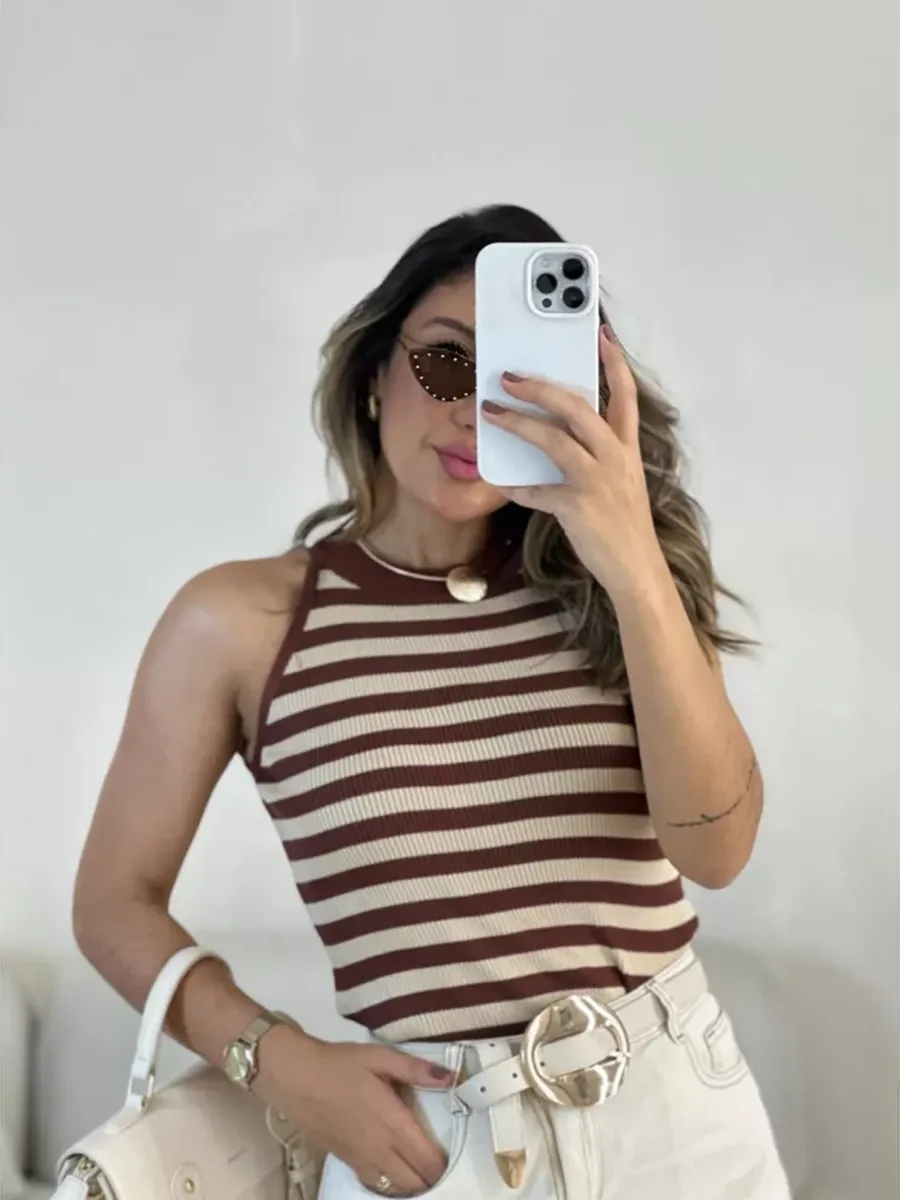 Isadora Striped Cherry Red Tank Top