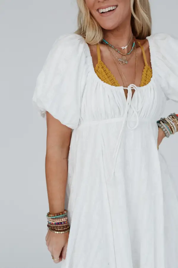 Moon City Textured Tie Detail Dress - White