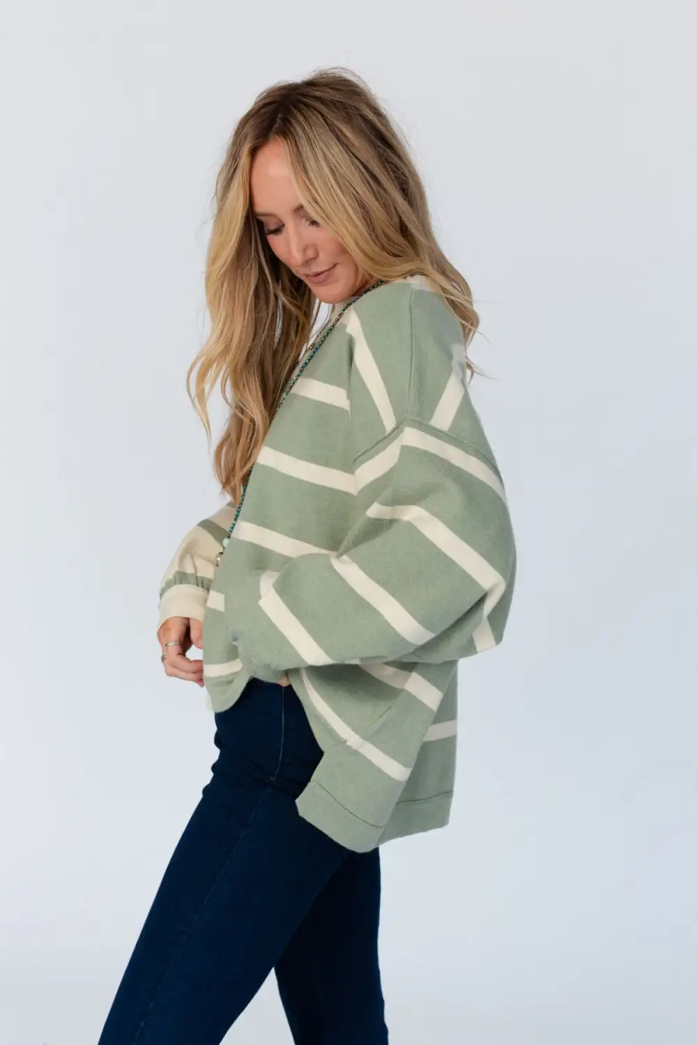 Both Sides Striped Sweater Top - Sage Multi