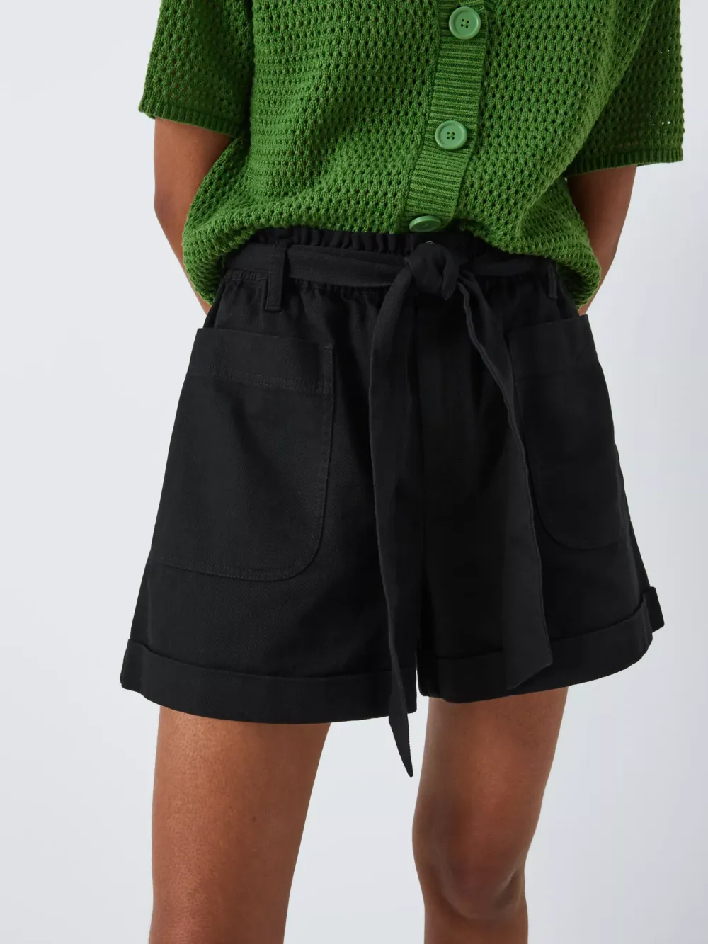 Paperbag Cotton Twill Shorts