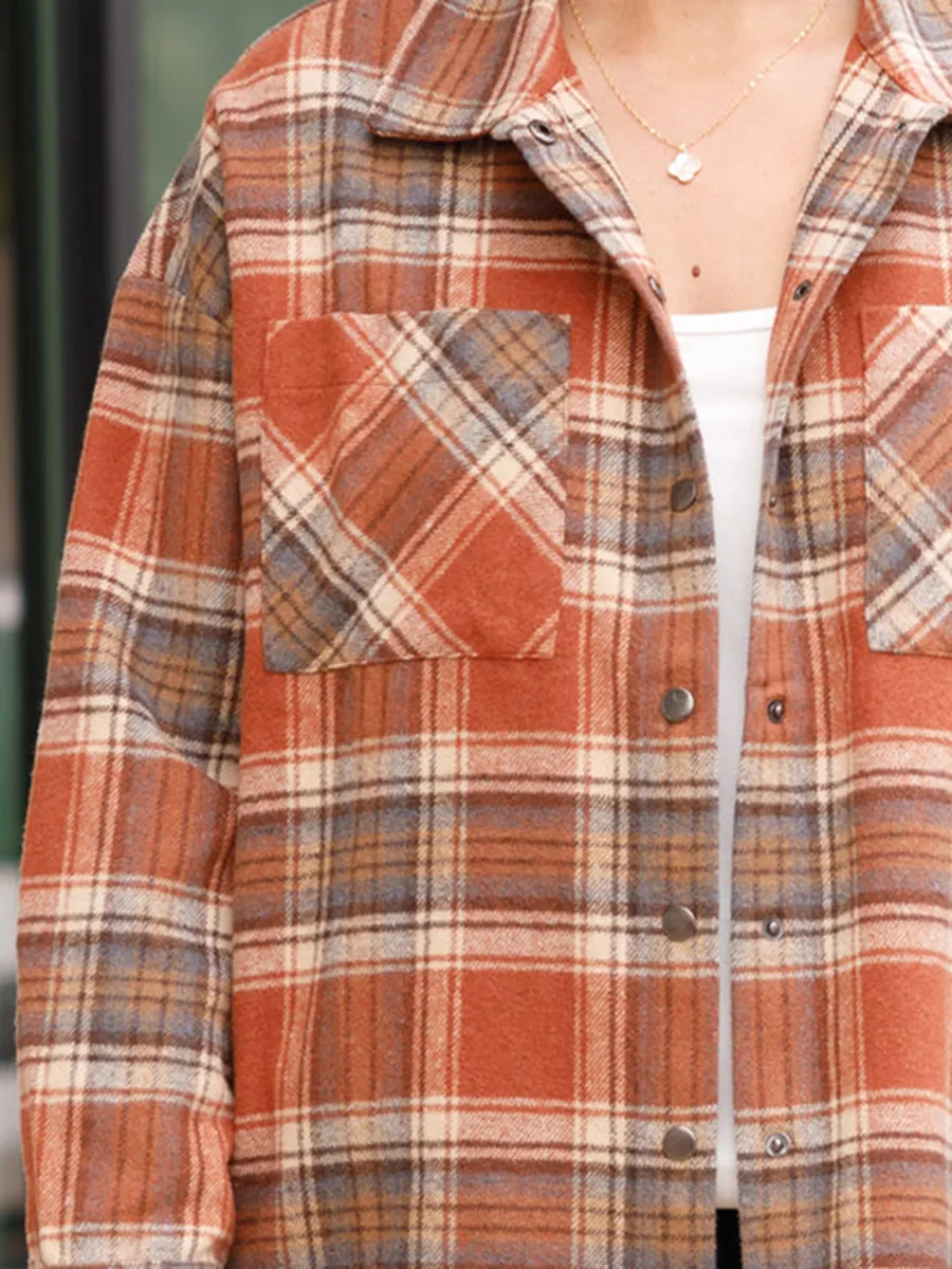 Orange red plaid pocket jacket