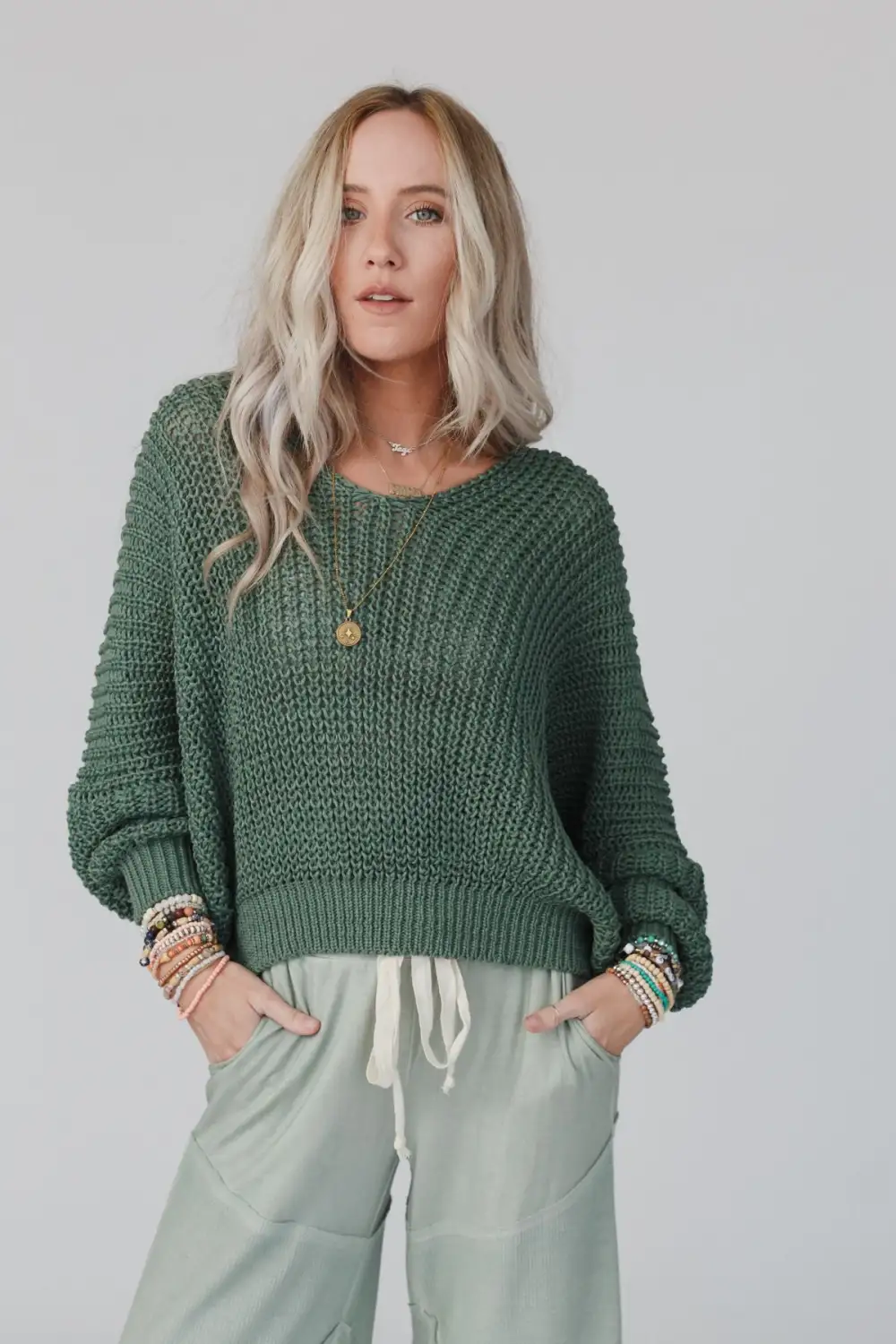 Break Of Dawn Dolman Sleeve Sweater - Olive