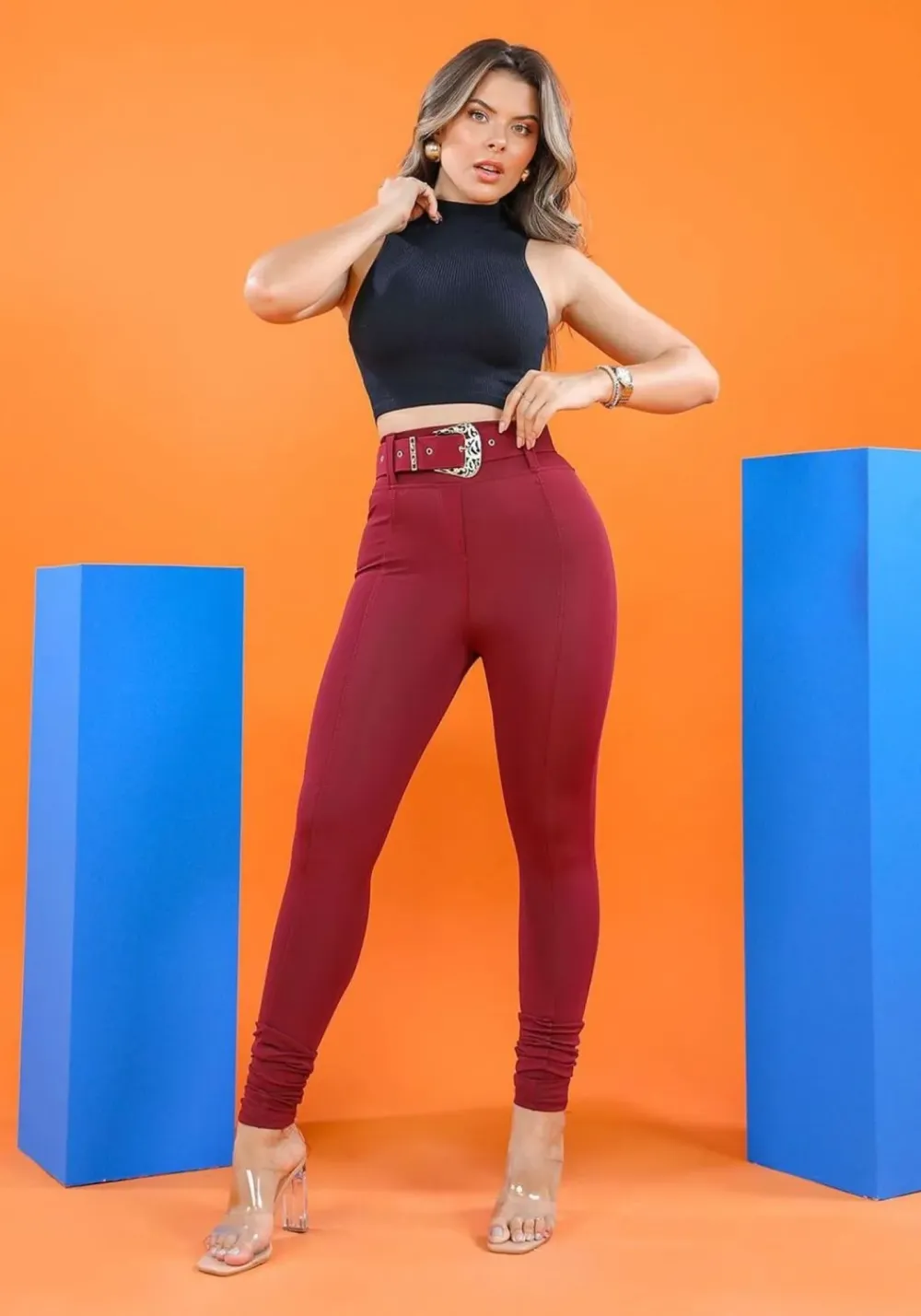 Marsala Shaping Leggings with Belt as a Gift - Lifts the Butt and Compresses the Tummy