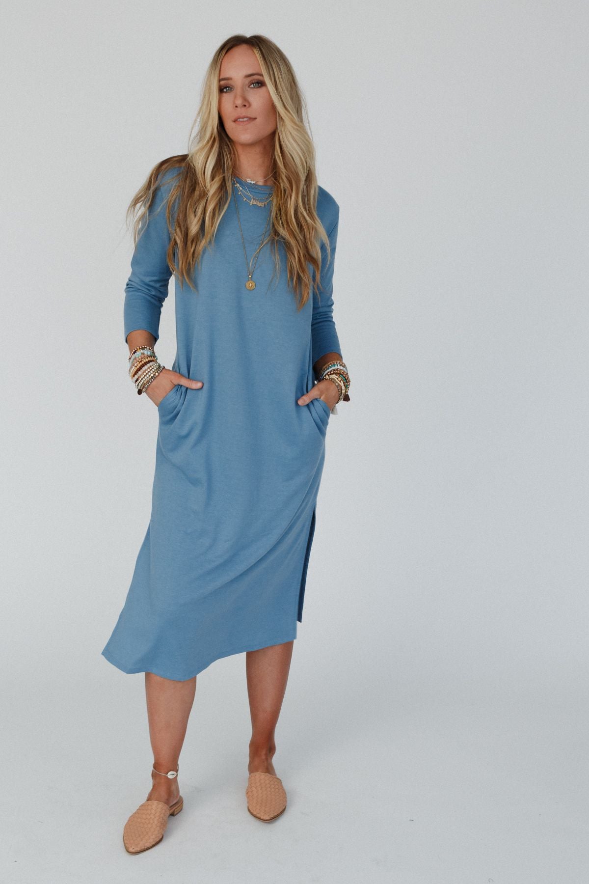 Soul Shine Pocketed Midi Dress - Denim