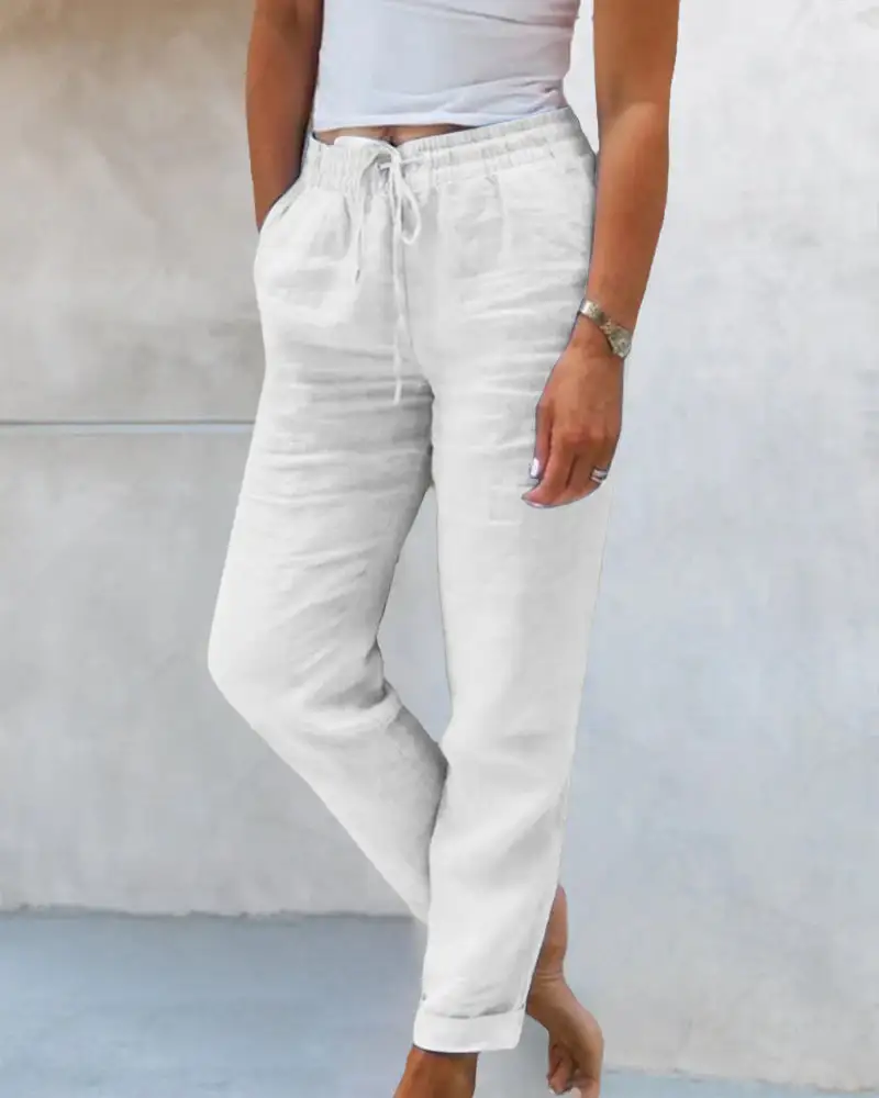Casual  Solid Color Straight Leg Pant