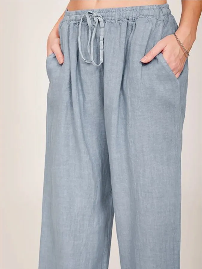 Women's casual cotton linen loose trousers