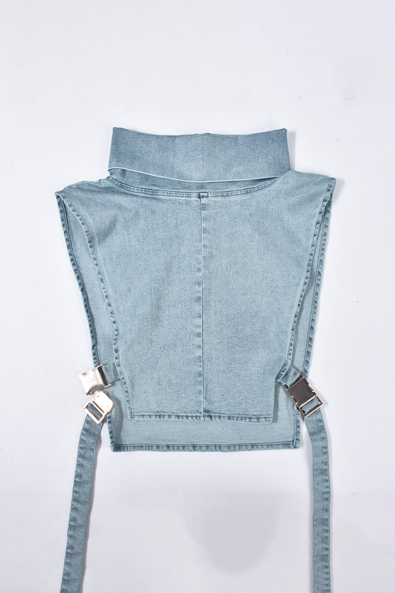 High Neck Cut Out Tied Up Sleeveless DenimTop