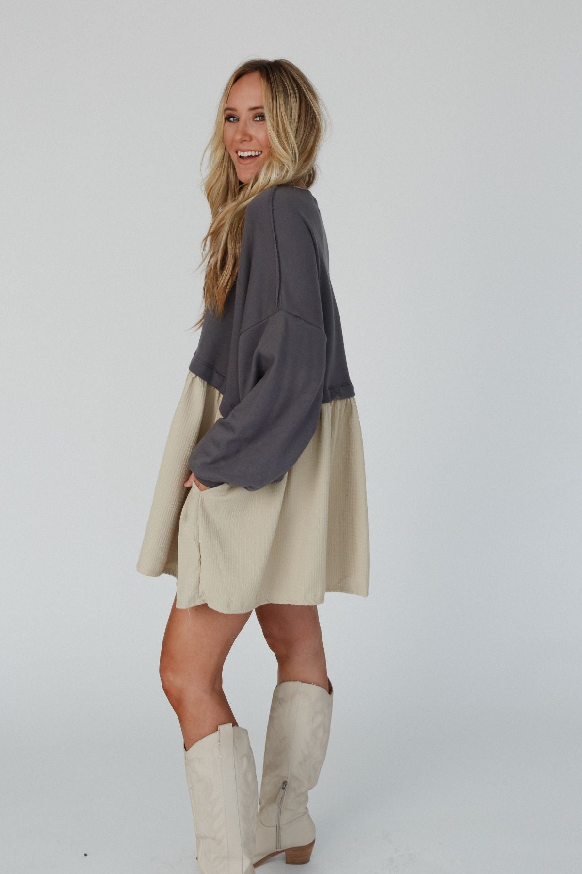 Twiggy Color Block Tunic - Charcoal