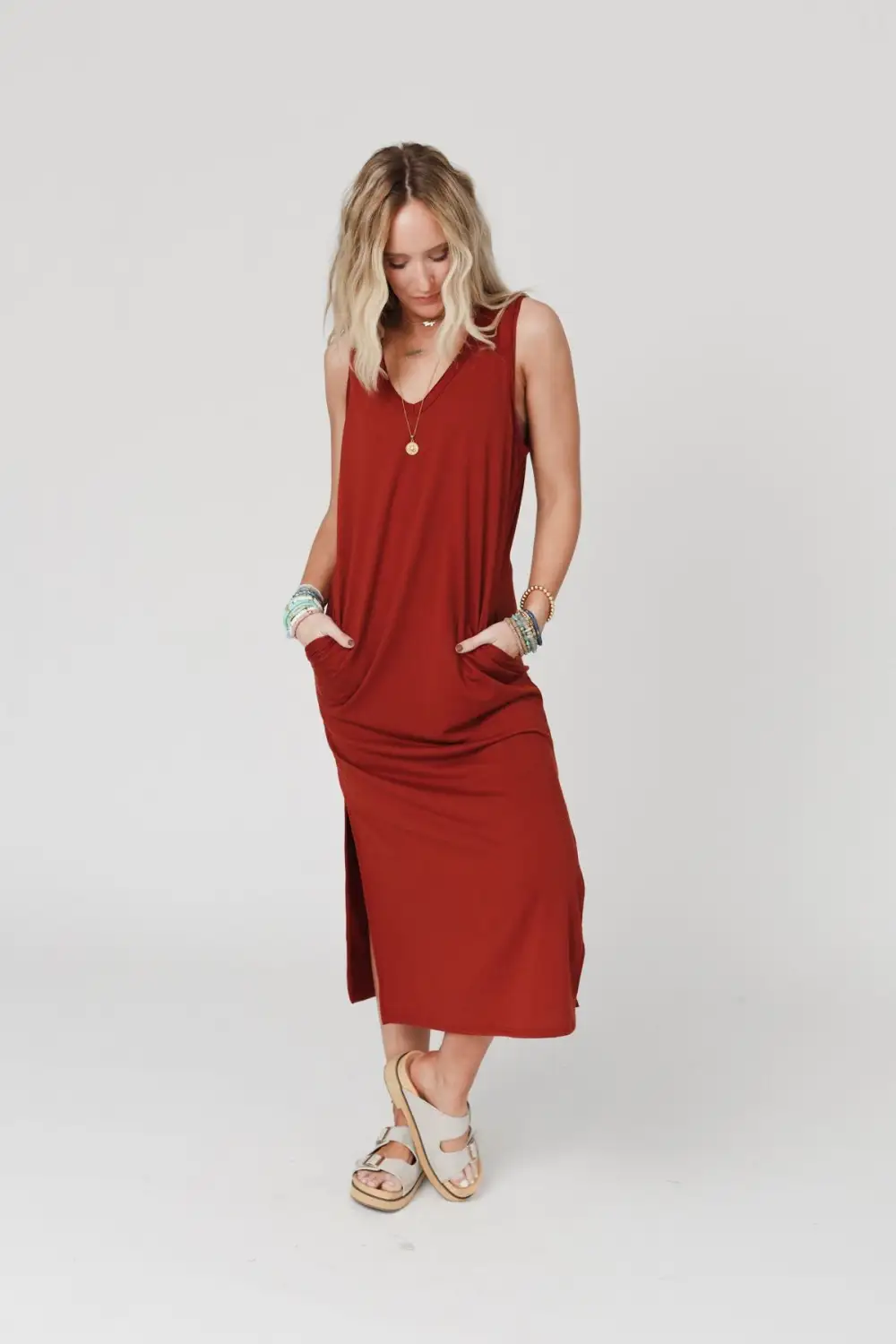 Forever Favorite Sleeveless Slit Maxi Dress - Brick