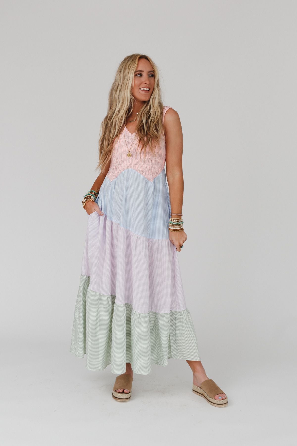 Friend Of Mine Tiered Maxi Dress - Pink Multi