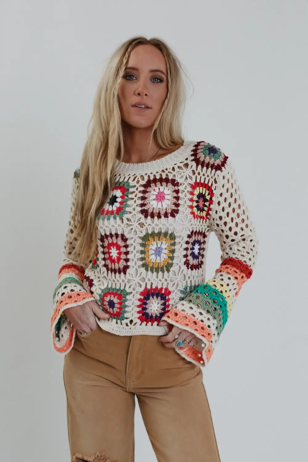 Flower Drops Crochet Sweater - Ivory