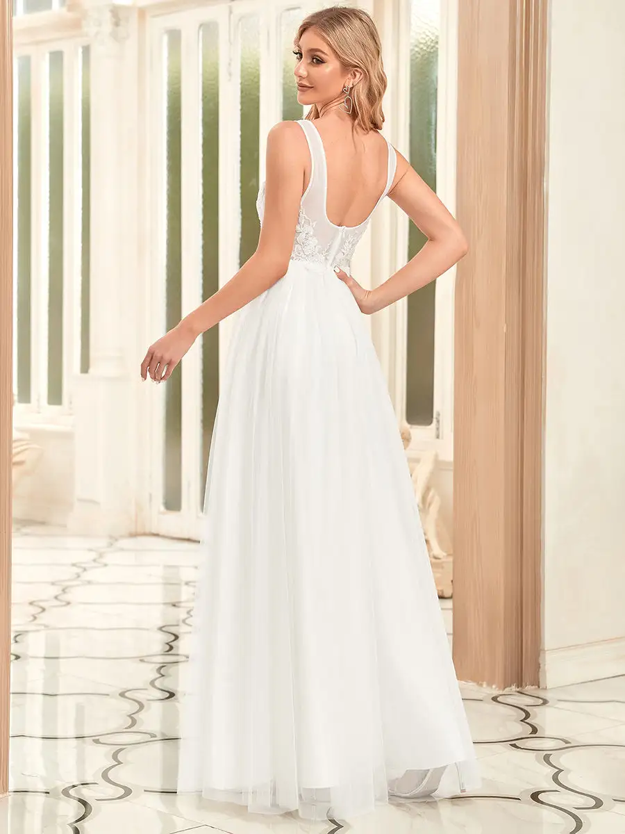 Pretty U-Neck A-Line Floor Length Wholesale Wedding Dresses