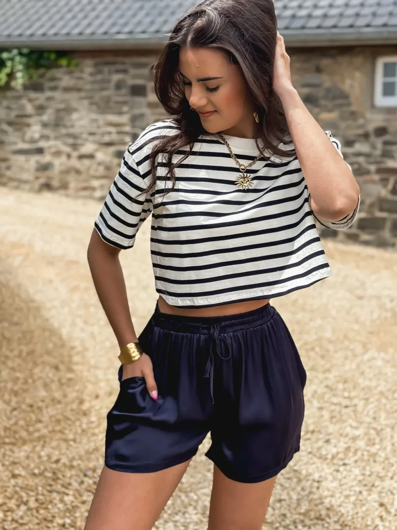 JANE STRIPED CROP T-SHIRT - NAVYWHITE