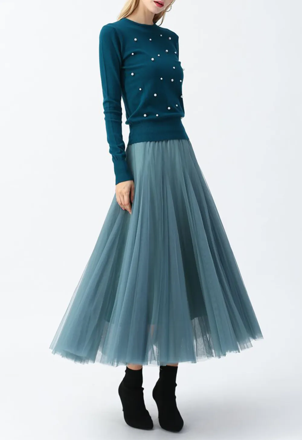 MY SECRET GARDEN TULLE MAXI SKIRT IN TURQUOISE