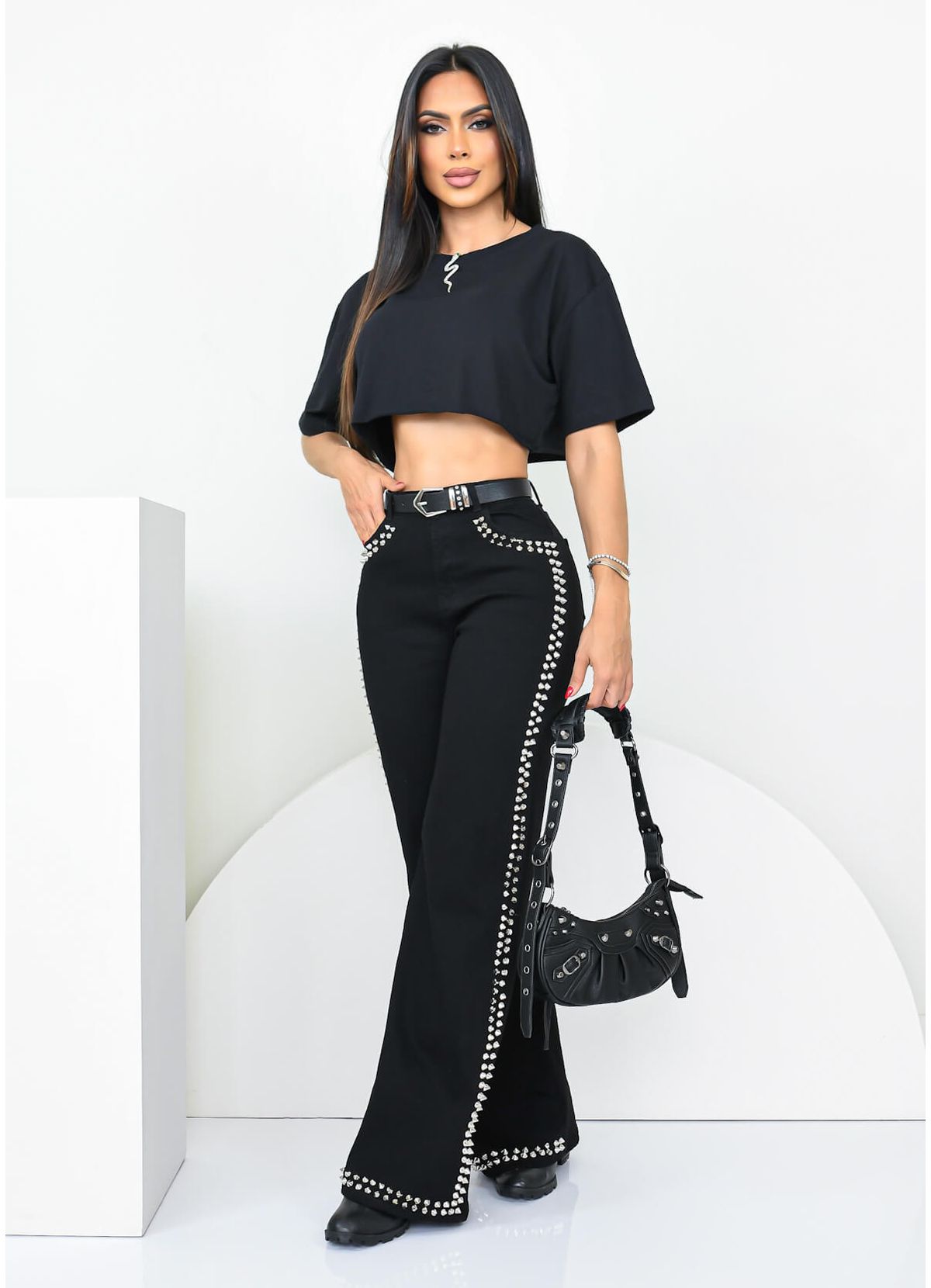 WIDE LEG CONTOUR SPIKES JEANS