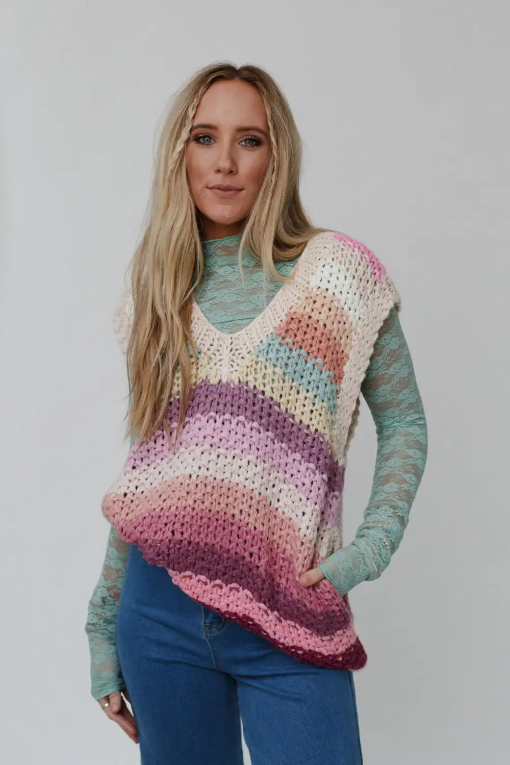 Wrapped Up In Color Knit Vest - Pink Multi