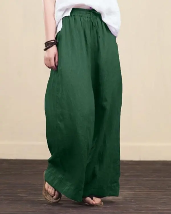 Women Elastic Waist Loose Wide Leg Long Pants