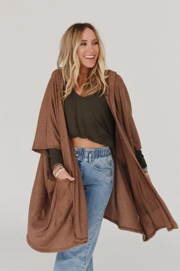 Boho Essential Hooded Ribbed Sweater - Latte