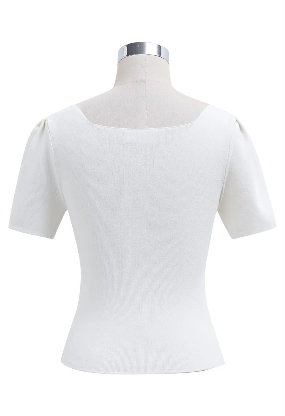 LACE SPLICED SQUARE NECKLINE KNIT TOP IN WHITE