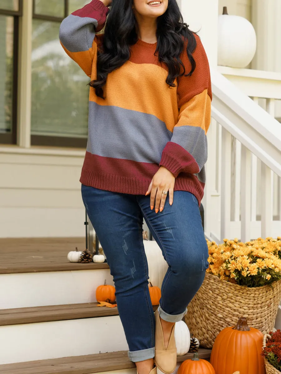 Multi color patchwork loose knit sweater