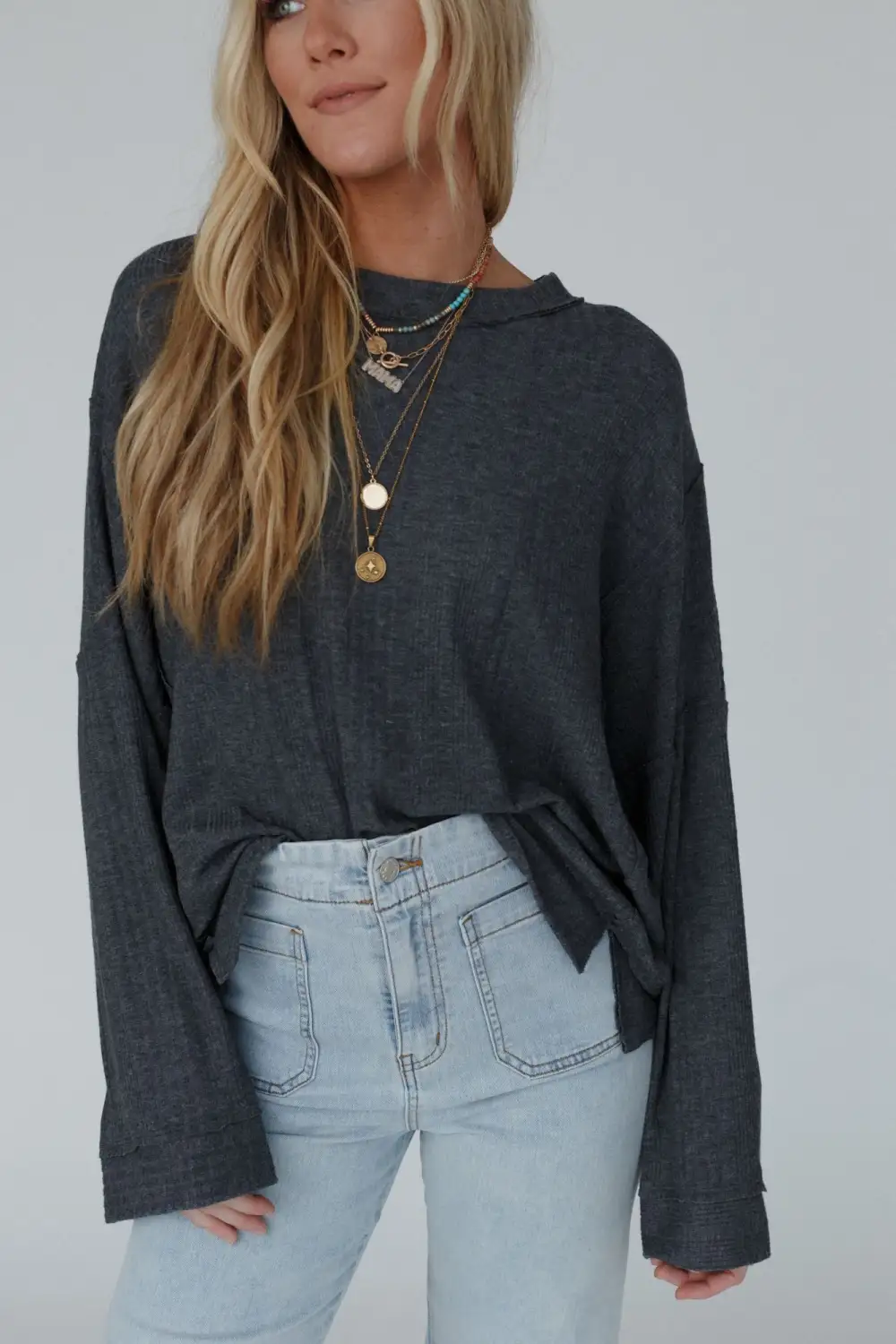 Soul Rhythm Sweater Top - Charcoal