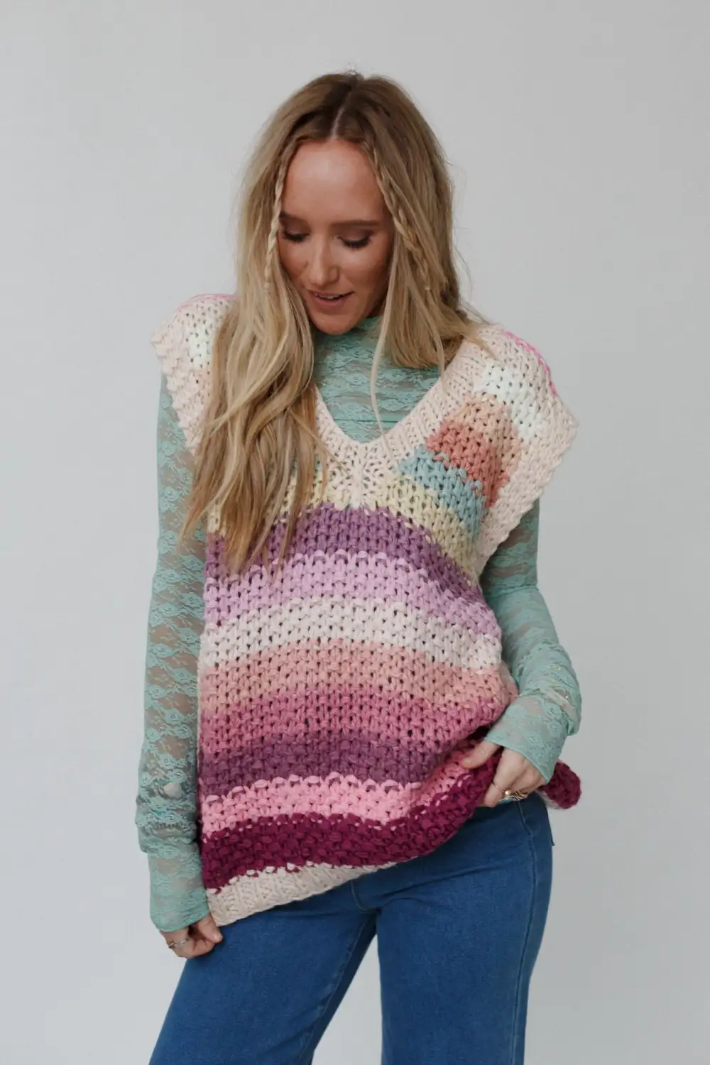 Wrapped Up In Color Knit Vest - Pink Multi