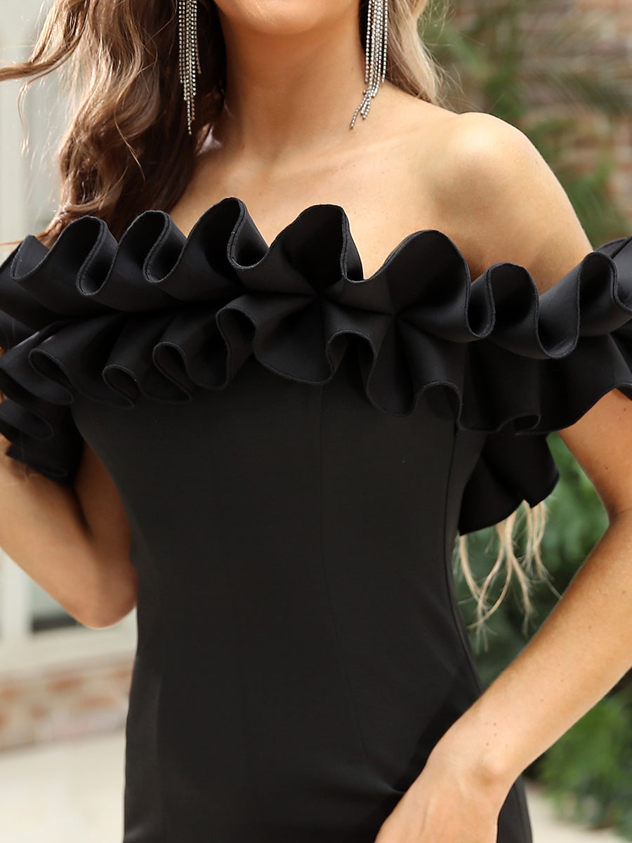 Cute Wholesale Ruffled Off Shoulder Long Fishtail Evening Dress