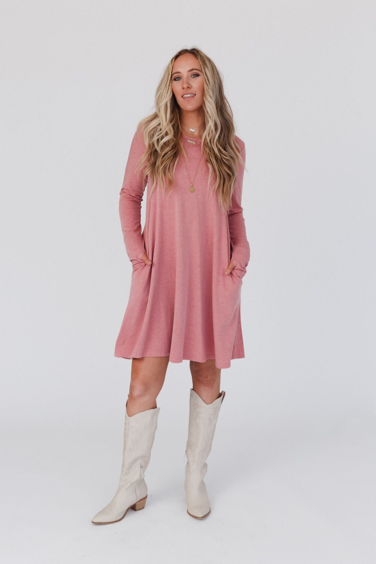 Jake Long Sleeve Crewneck Dress - Rust