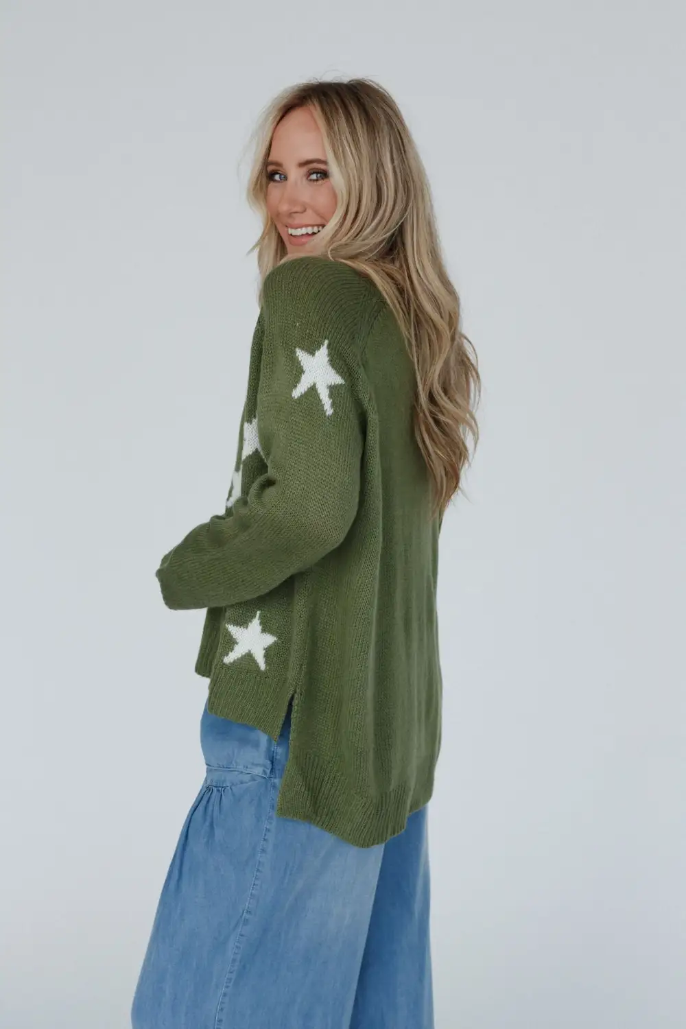 Shining Nights Starry V Neck Sweater - Green