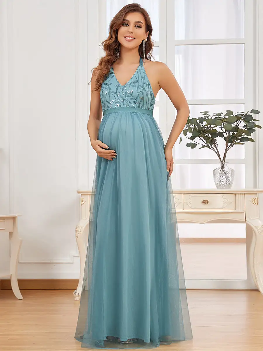 A Line Floor Length Halter Neck Wholesale Maternity Dresses