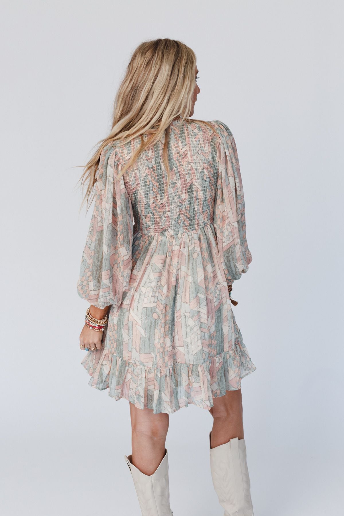 Colors Of The Wind Balloon Sleeve Mini Dress - Multi