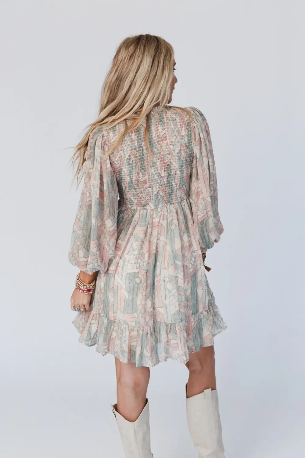 Colors Of The Wind Balloon Sleeve Mini Dress - Multi