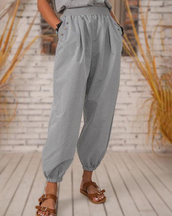 Vintage Solid Pocket Linen Trousers