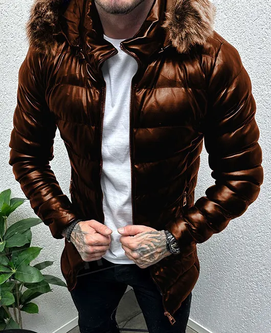 Fashion Solid Zipper Pocket Fuzzy Hooded Quilted Jacket