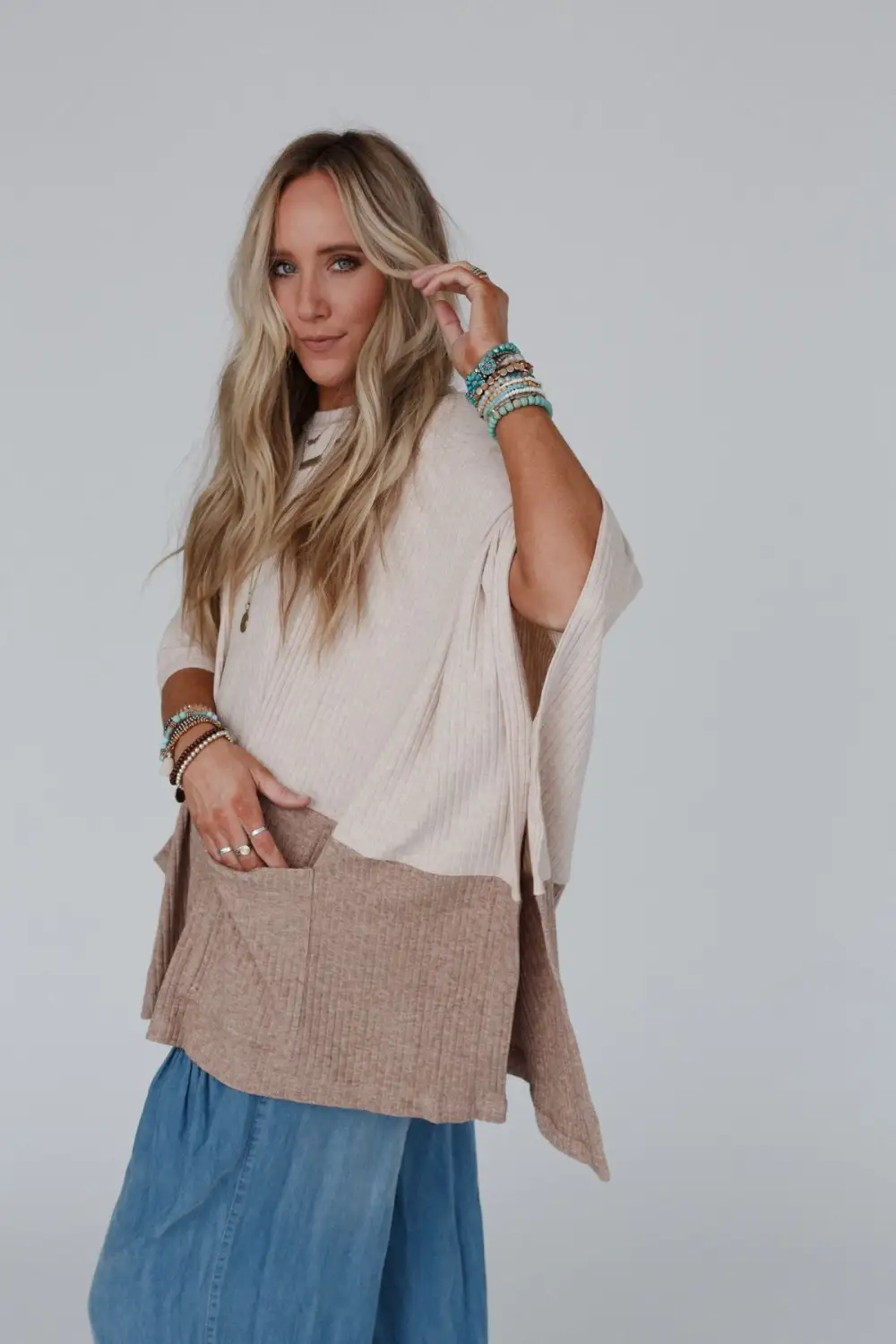 Best For Last Ribbed Poncho - Seashell Dark Mocha