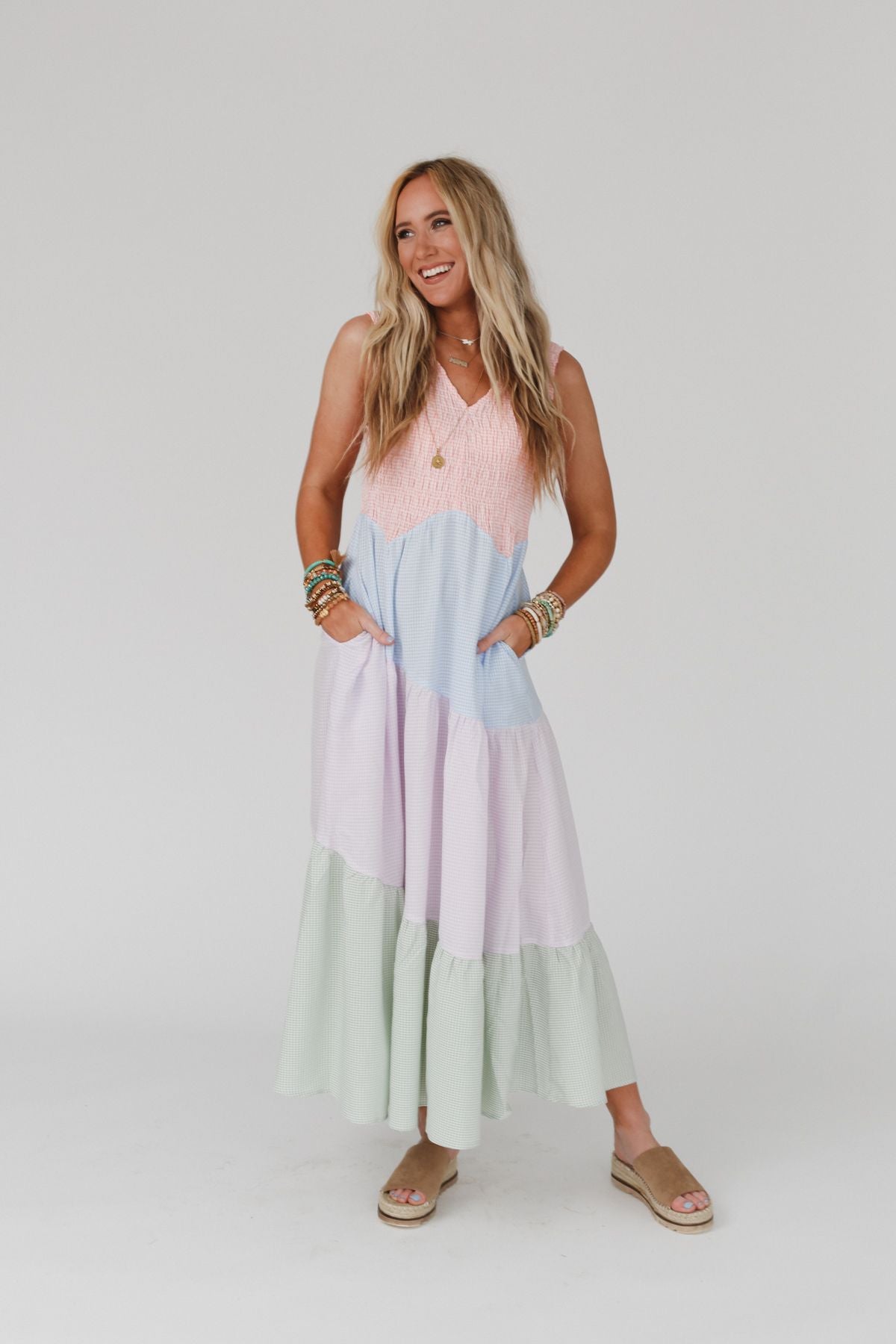 Friend Of Mine Tiered Maxi Dress - Pink Multi