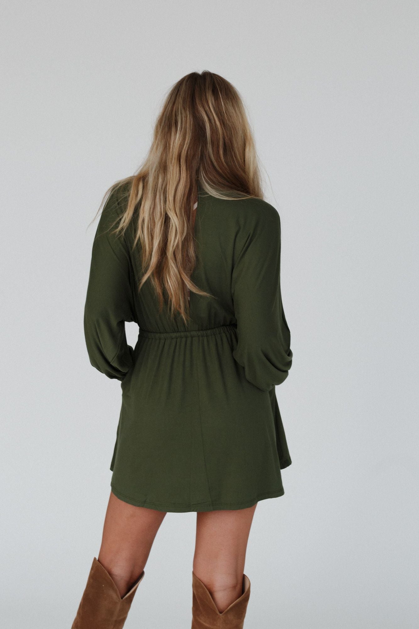 Sweet Vacay Long Sleeve Dress - Super Olive