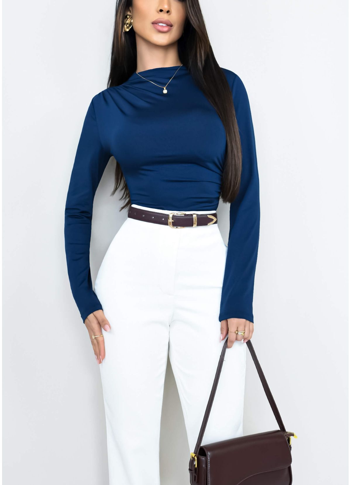 LONG SLEEVE BLOUSE WITH SIDE RUCHING