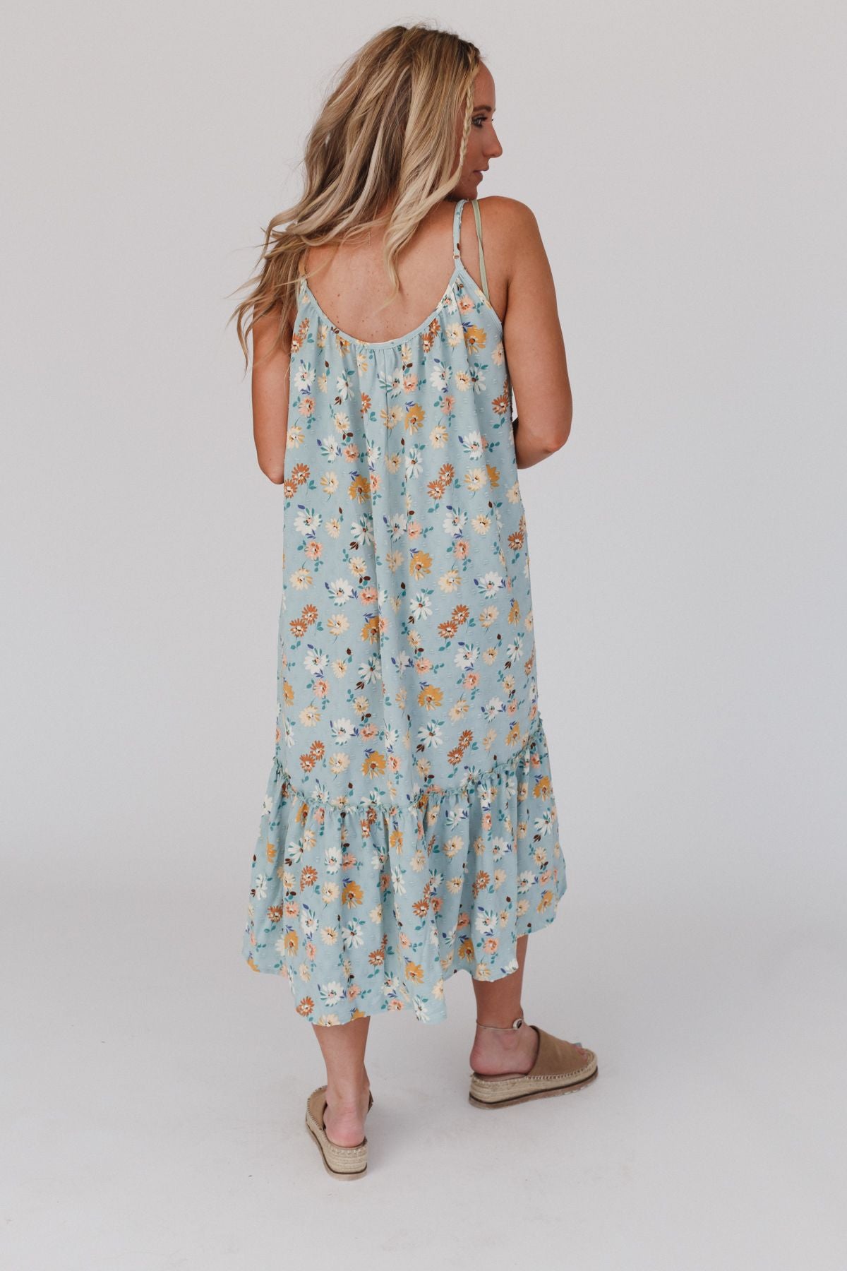 Elliotte Floral Ruffle Midi Dress - Seafoam