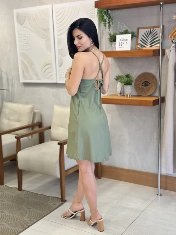 Monica Green Linen Dress