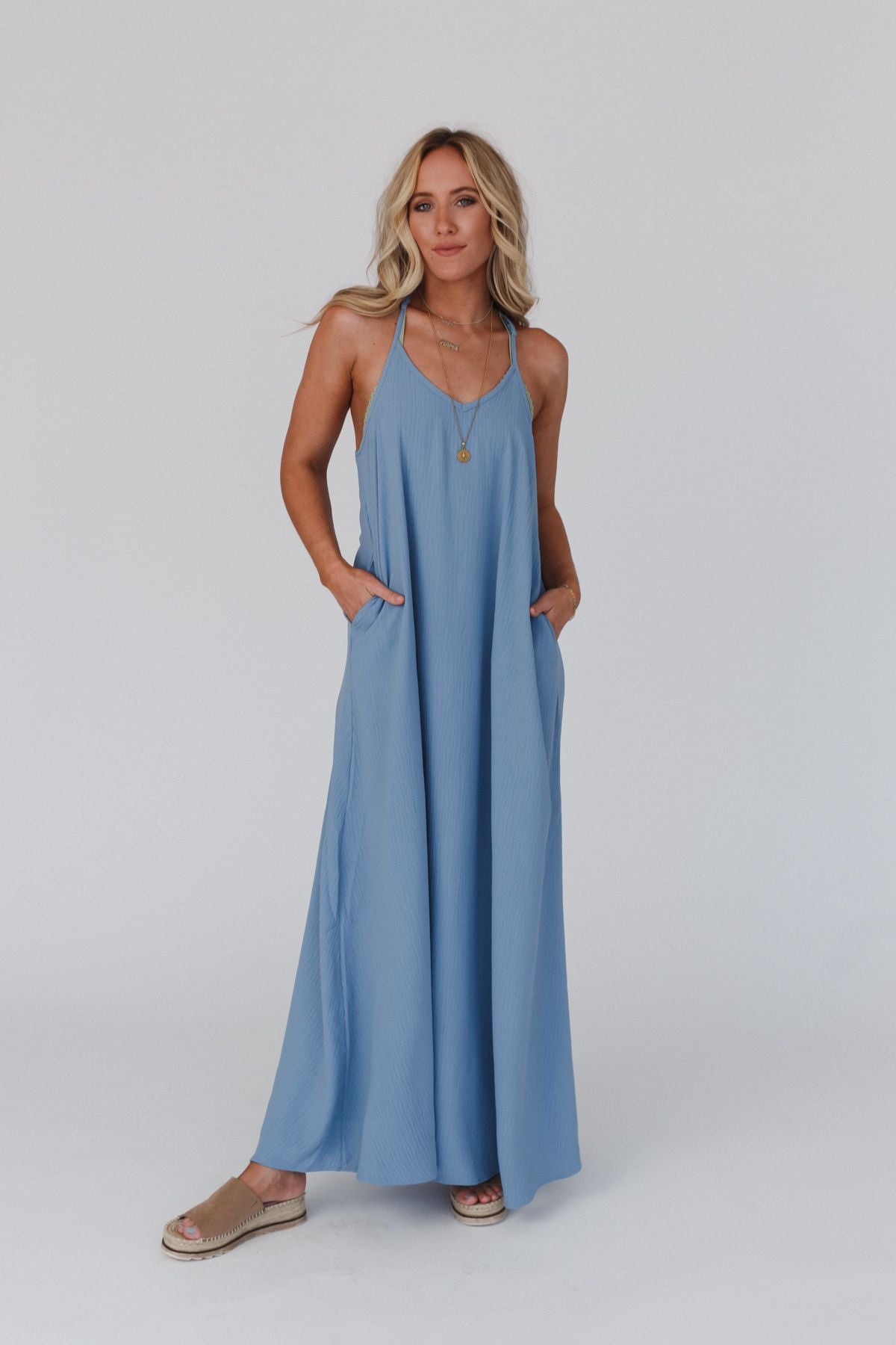 Oasis Pocket Maxi Dress - Dusty Blue