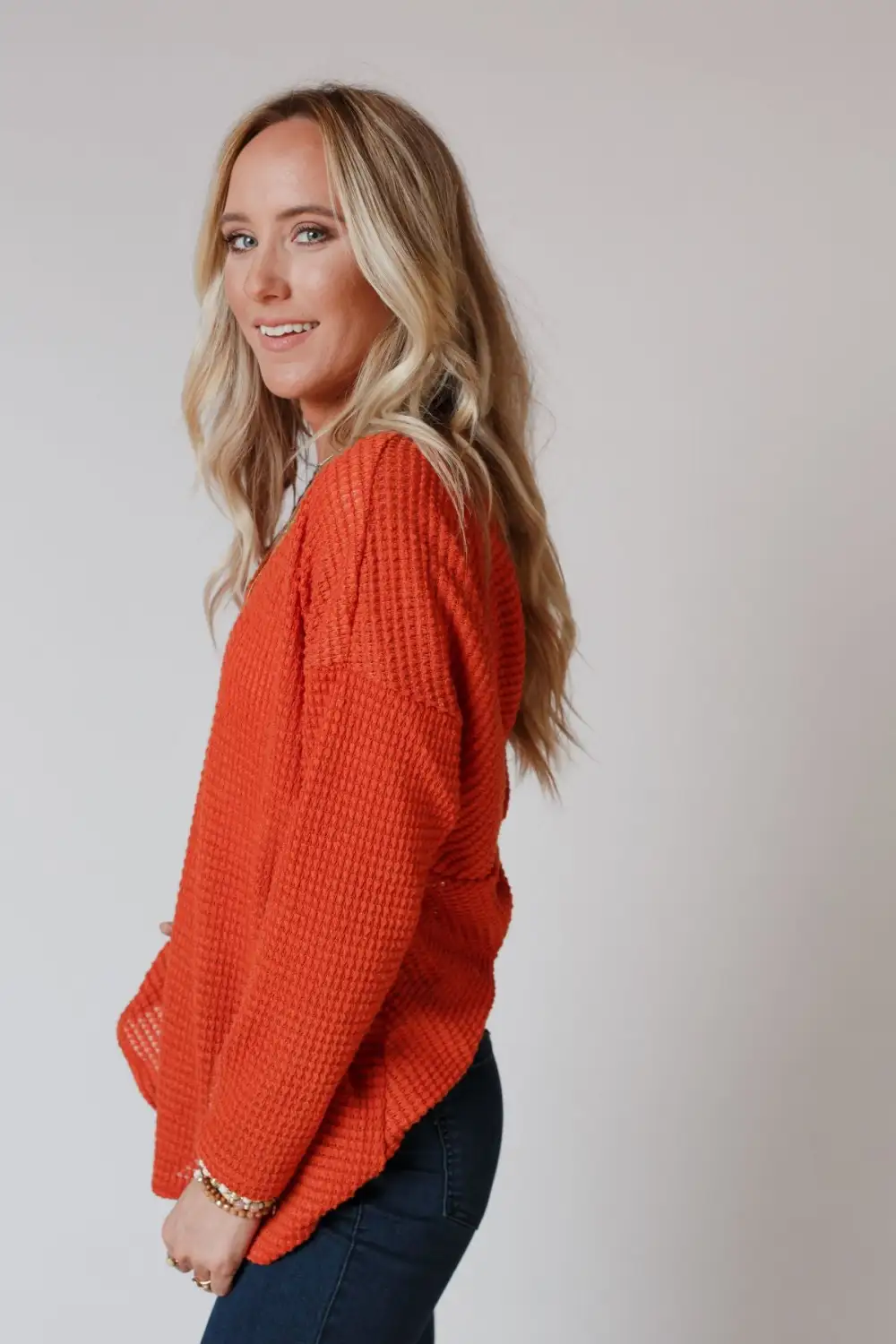 Flattering Open Back Thermal Knit Top - Rust