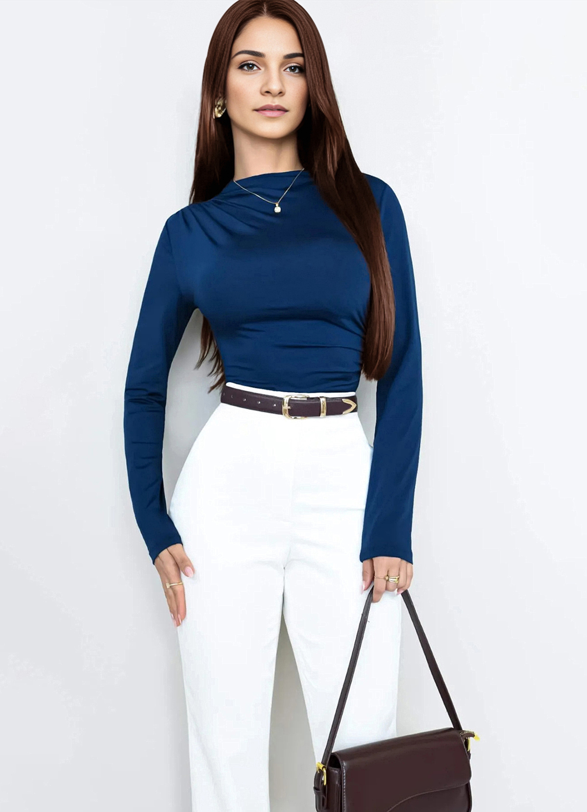 LONG SLEEVE BLOUSE WITH SIDE RUCHING