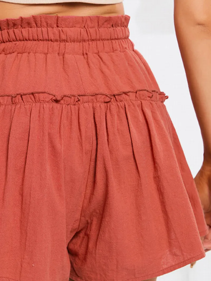 Frill Trim Tie Waist Shorts