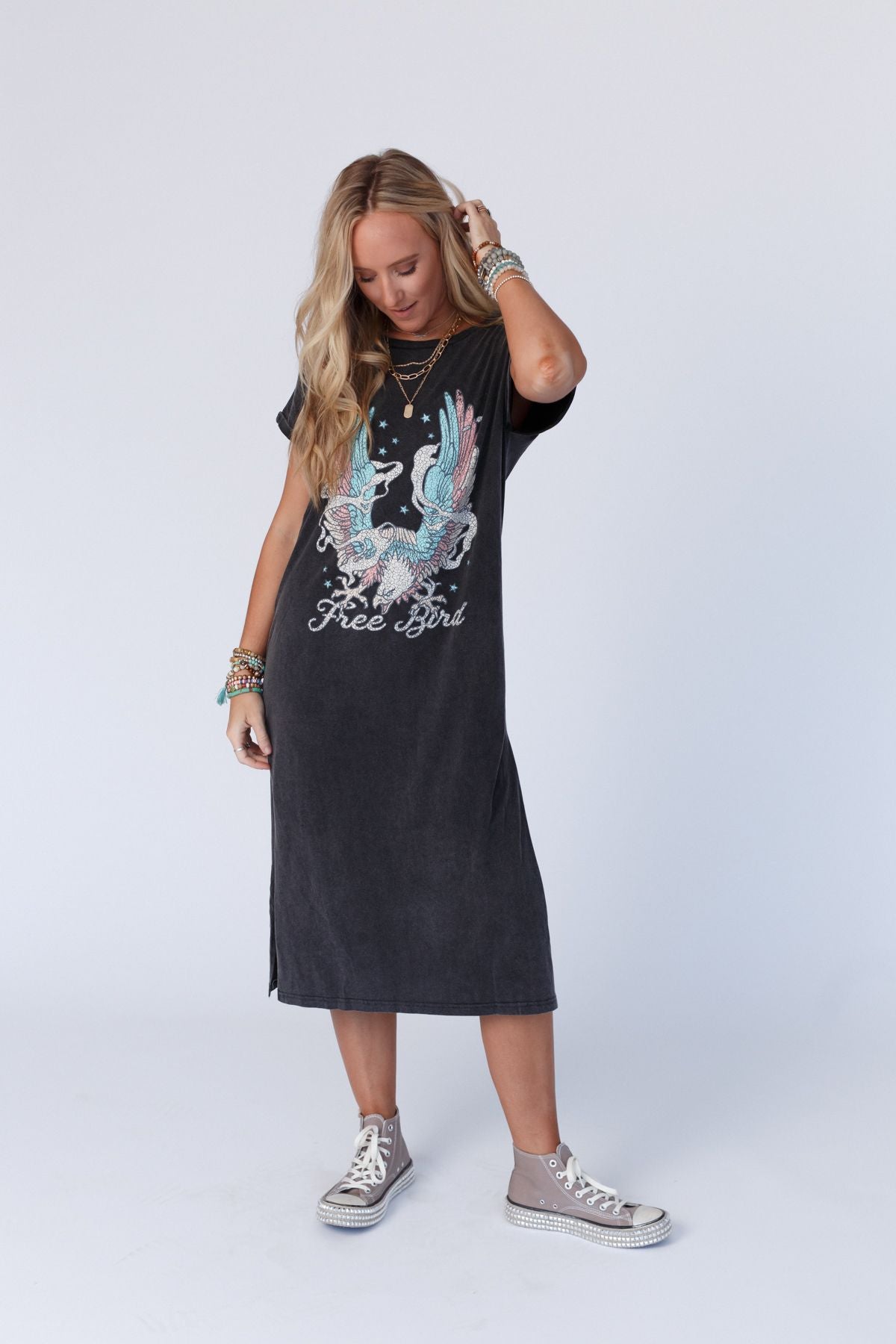 Free Bird Forever Tee Dress - Black