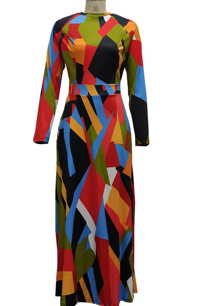 Multicolor Casual Elegant Color Lump Print Patchwork O Neck A Line Dresses