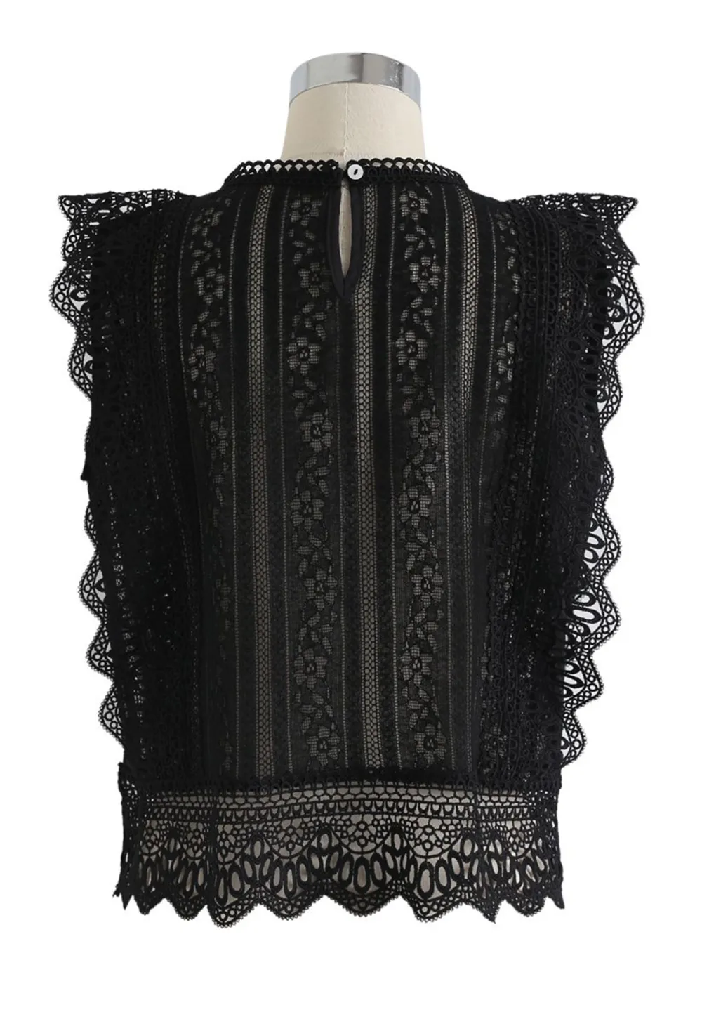 CROCHET TRIM SLEEVELESS LACE TOP IN BLACK