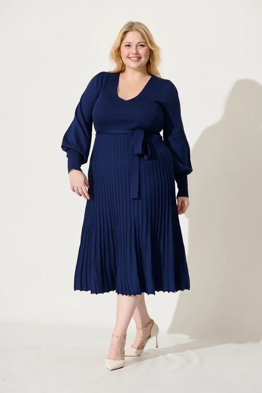 Albi Midi Knit Dress In Navy Cotton Blend