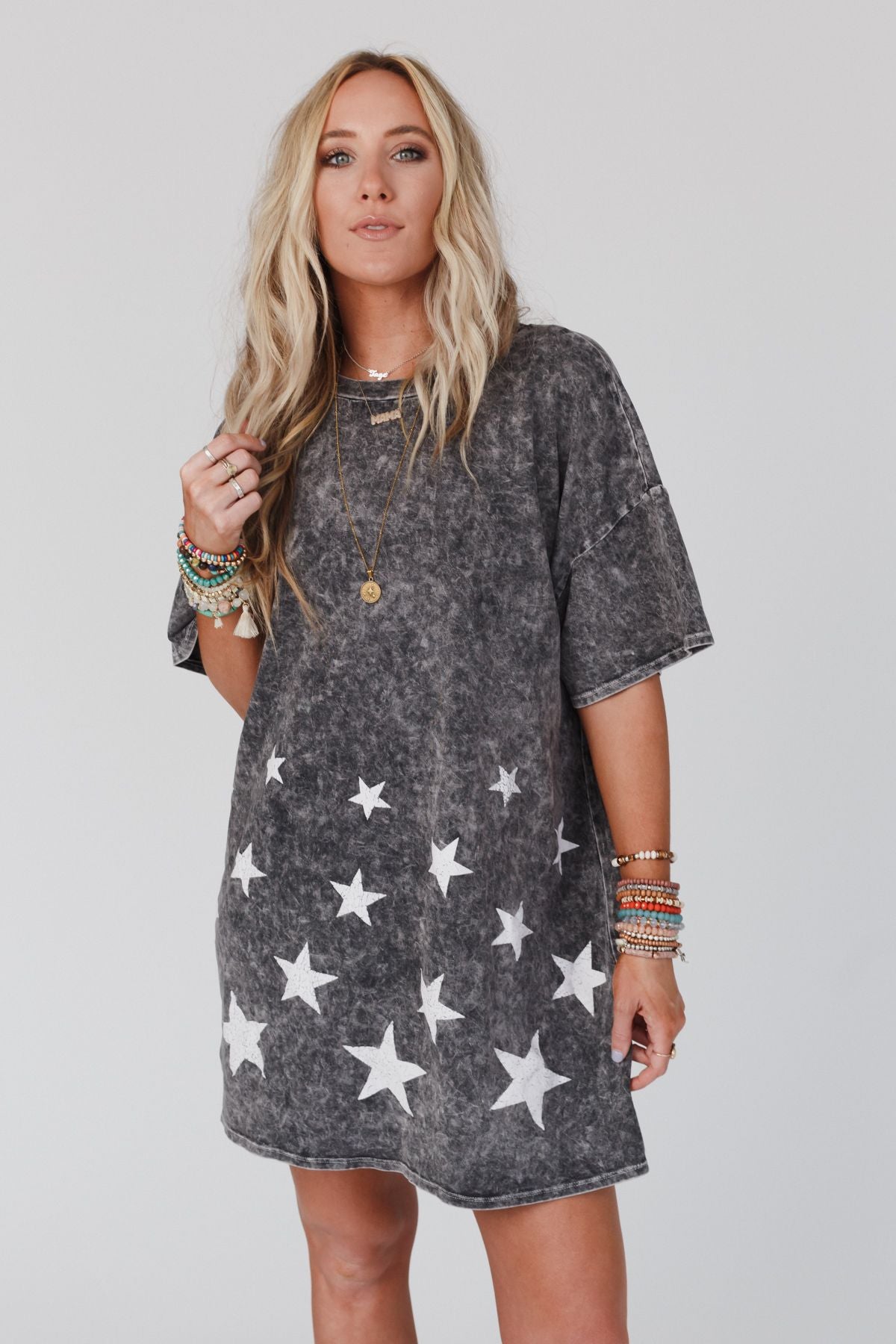 Starry Eyed Tee Dress - Charcoal